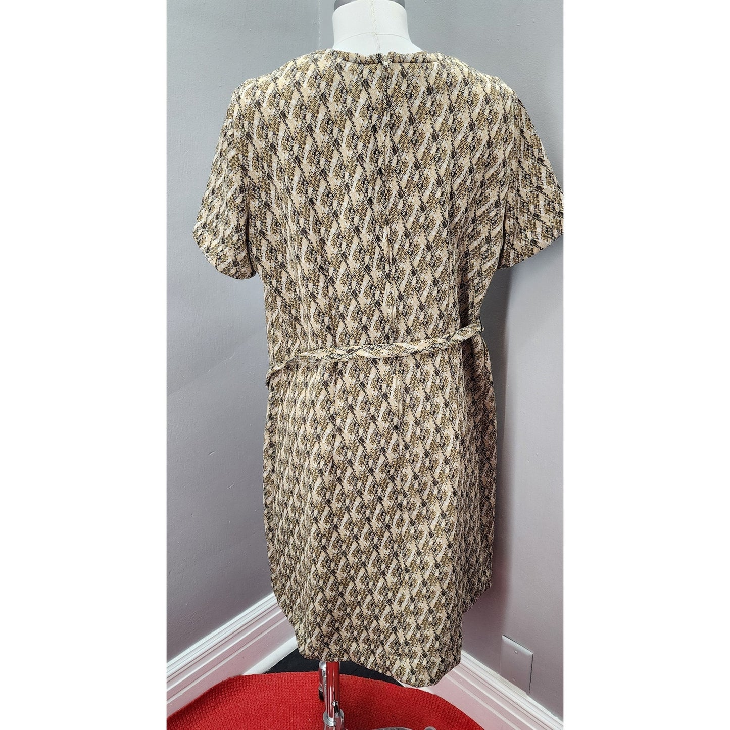 70s Vintage Korell Shift Dress In Cute Abstract Design - XL