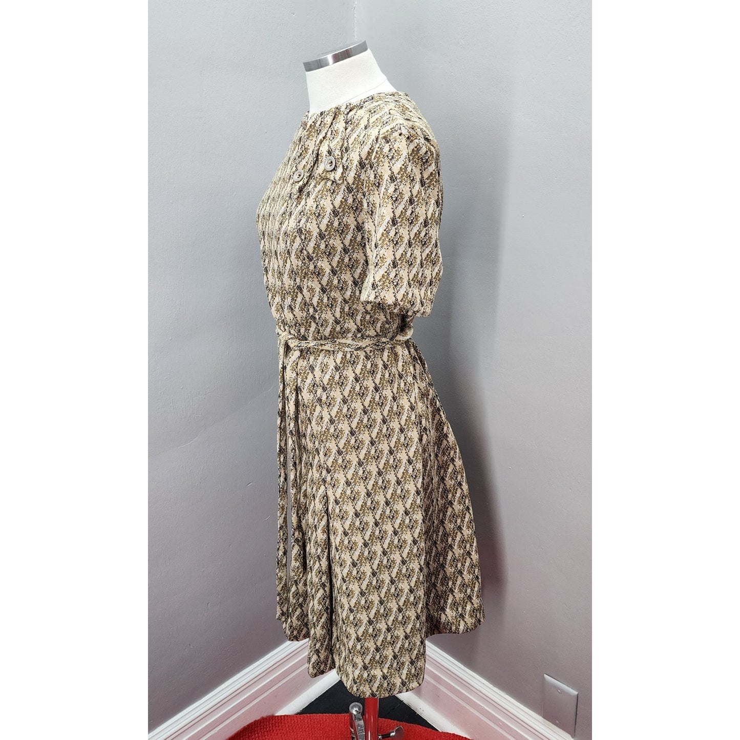 70s Vintage Korell Shift Dress In Cute Abstract Design - XL