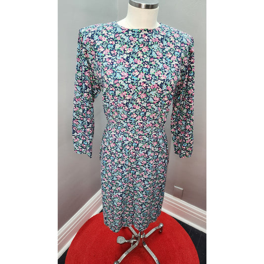 80s Vintage Handmade Cotton Floral Wiggle Dress - M