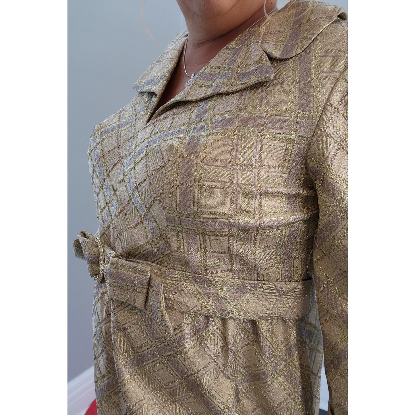 50s Vintage Gold & Silver Lame Cocktail Dress - 24 1/2 2XL