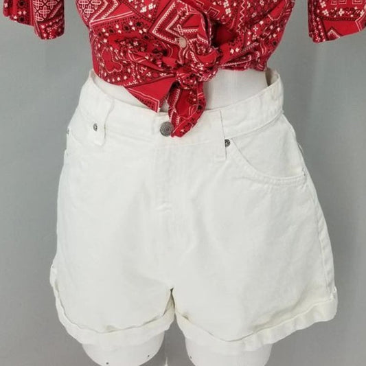 90s Vintage Orange Tab Levi's 954 High Waisted White Short - M