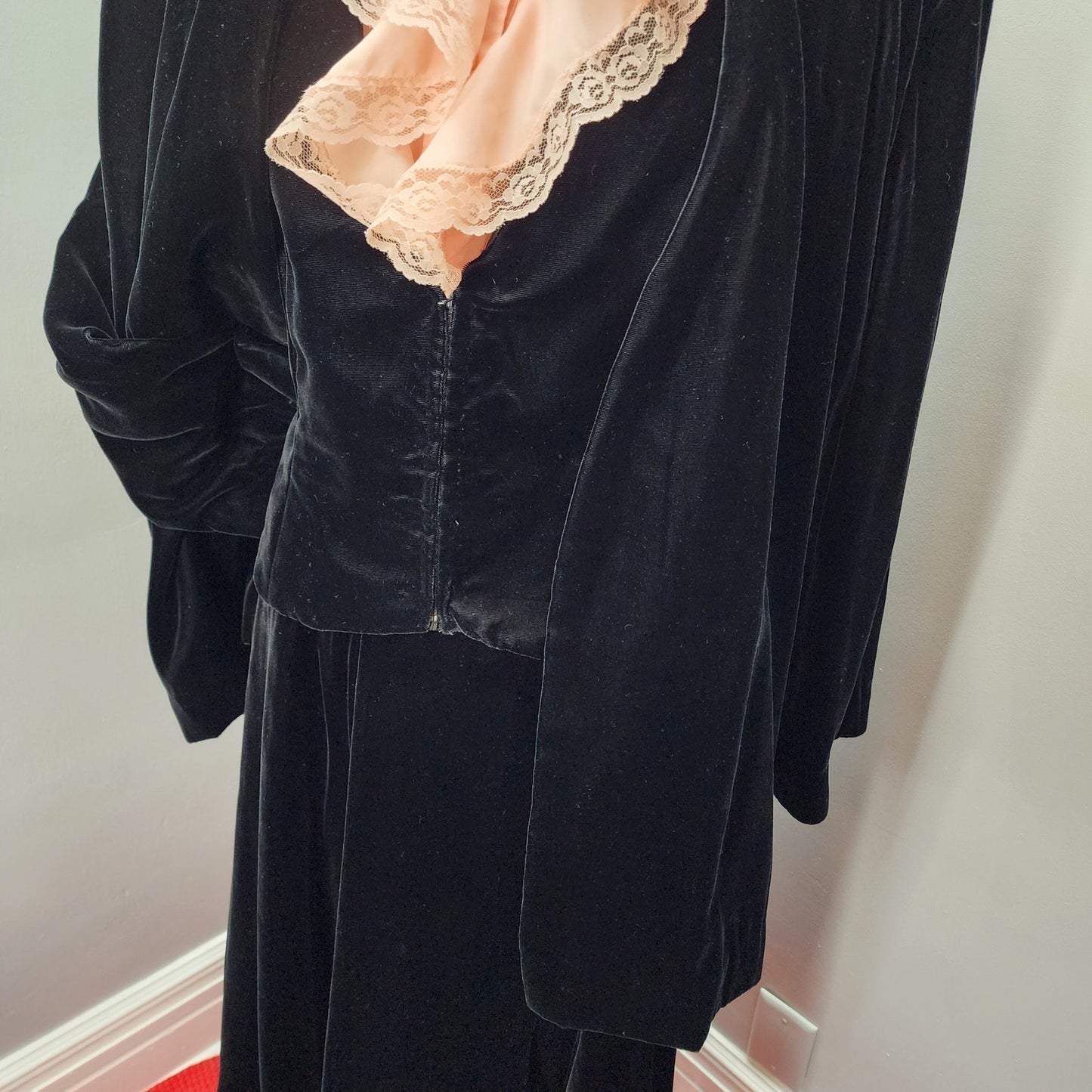80s Vintage 3 Piece Black Velvet Skirt Suit, stage outfit?  Read - L