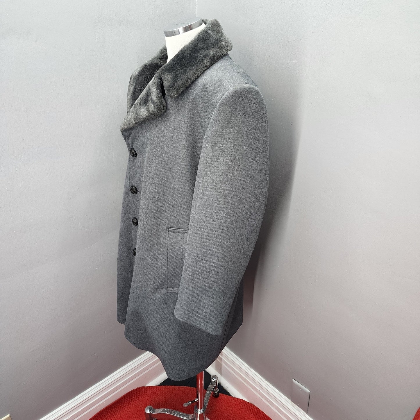 70s Vintage London Fog Men's Faux Fur Lined Coat, Gray - 40R