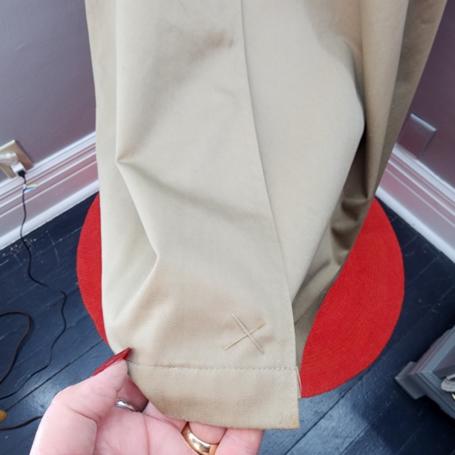 80s Vintage Men's Khaki Stafford All Weather Trench Coat - 44L