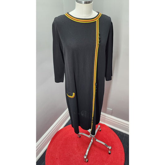 60s Vintage  Meera Brook Black Knit Mod Dress - XL
