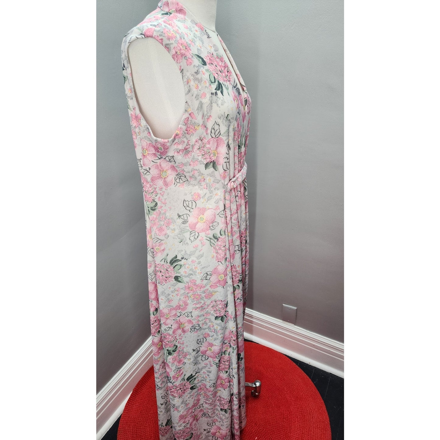 70s Vintage Handmade Poppy and Hydrangea Maxi - L Tall