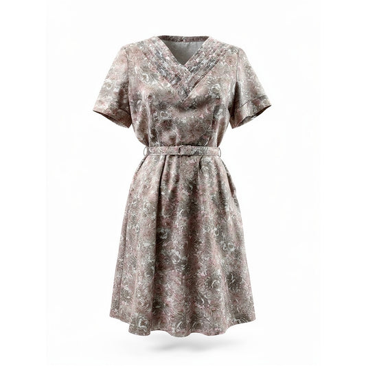 40s Vintage Sheer Day Dress in Grays and Lavenders - M