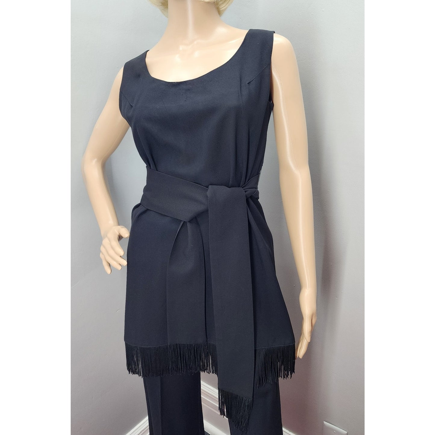 70s Vintage Cocktail Pant Suit with Fringe Detail - S