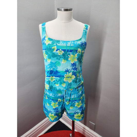 Y2K Vintage Catalina 4-Piece Blue Hawaiian Print Bikini Set 