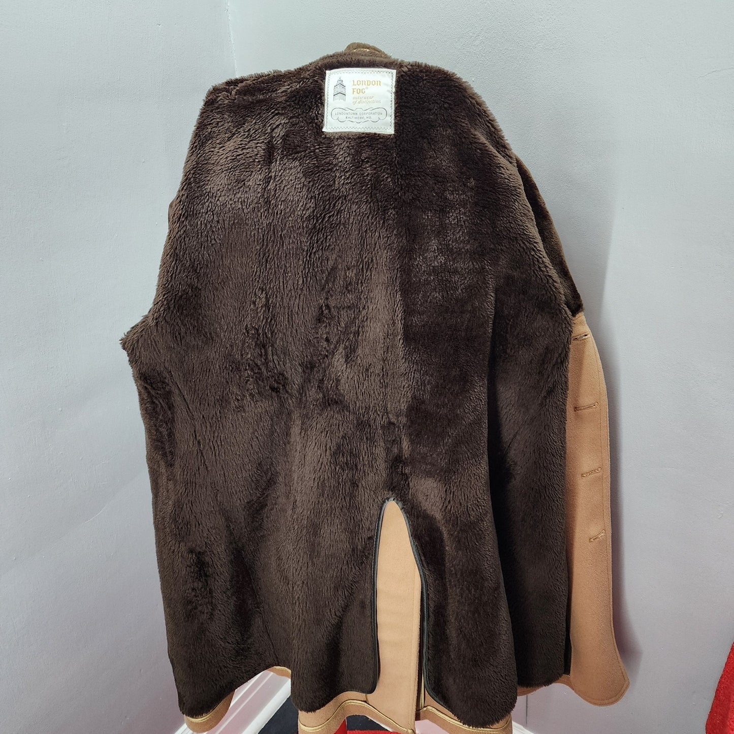 70s Vintage London Fog Men's Faux Fur Lined Coat, Camel - 44R