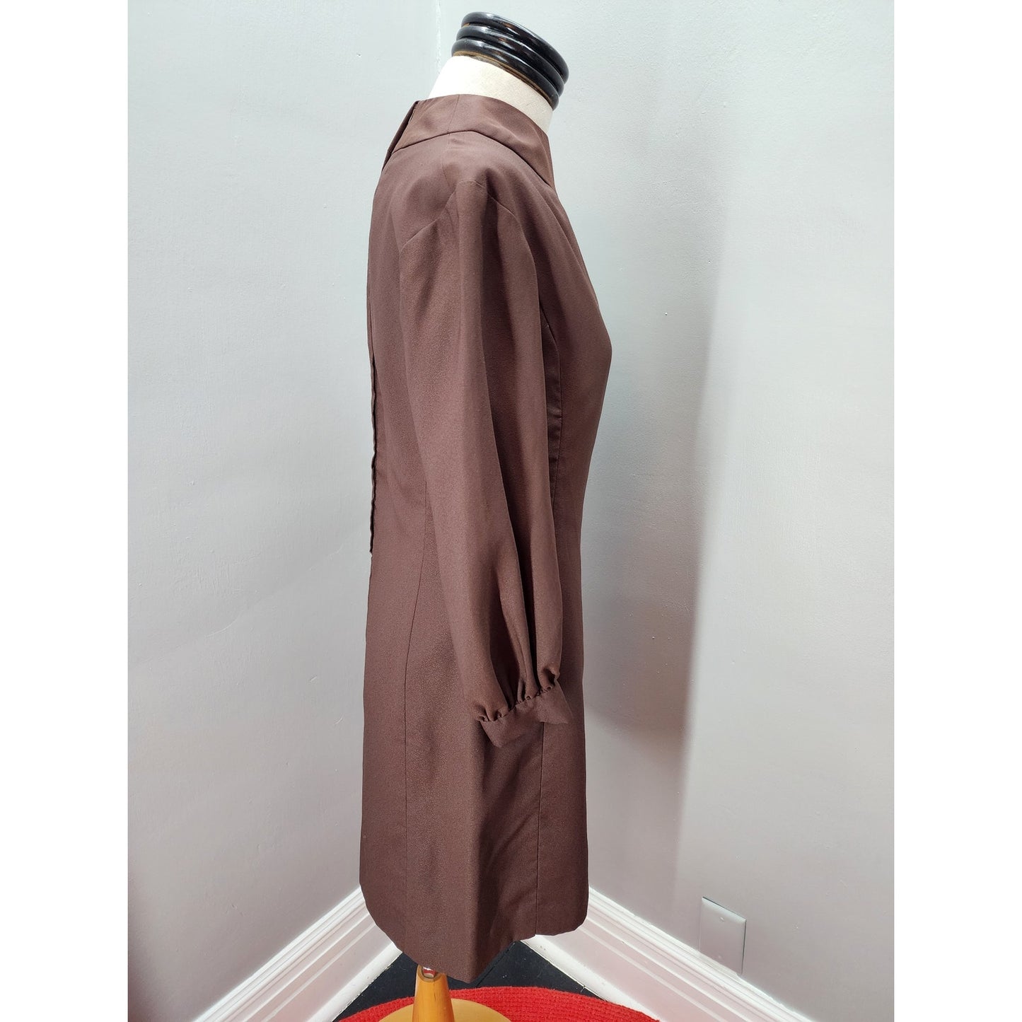 60s Vintage Handmade Brown Long Sleeved Sheath Dress - M