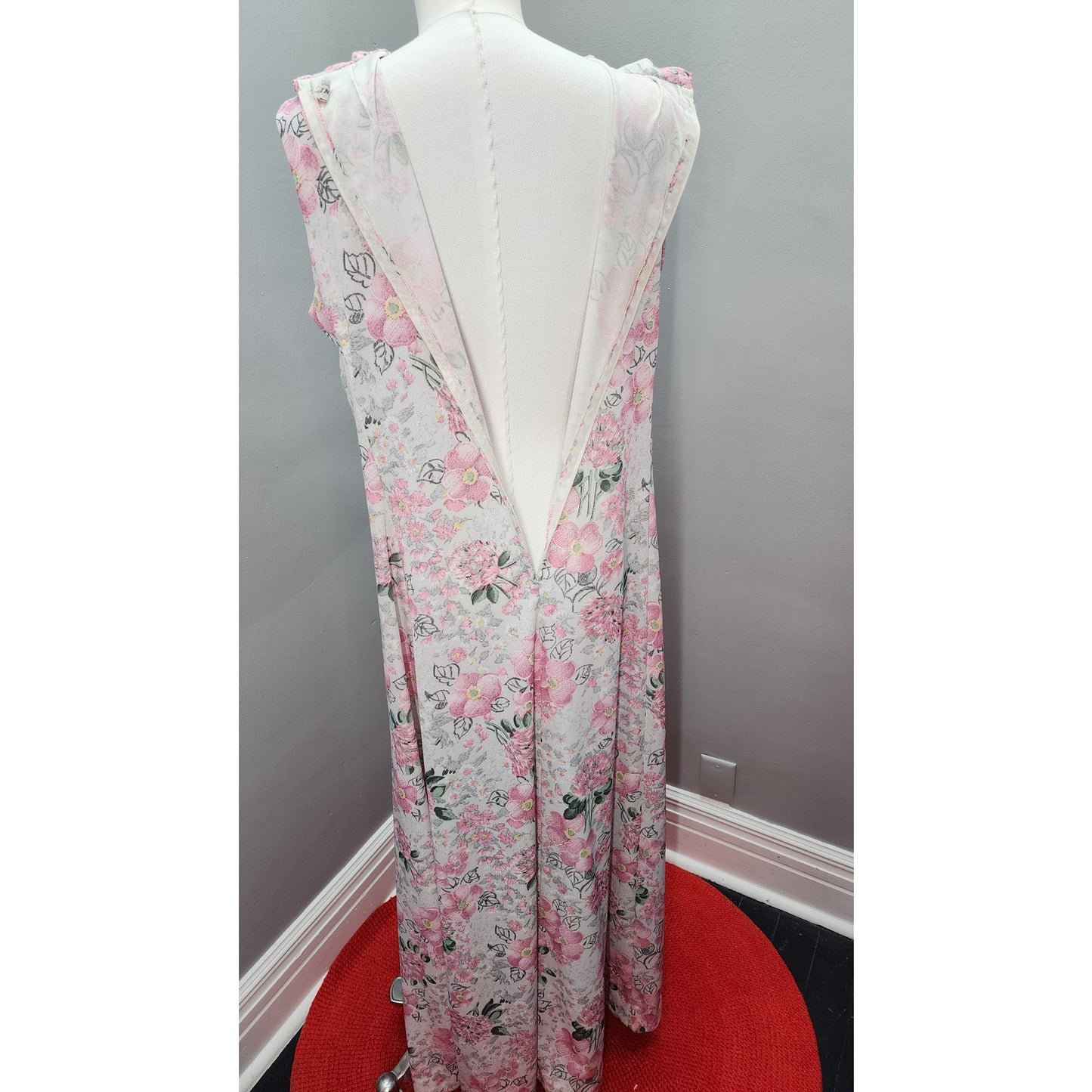 70s Vintage Handmade Poppy and Hydrangea Maxi - L Tall