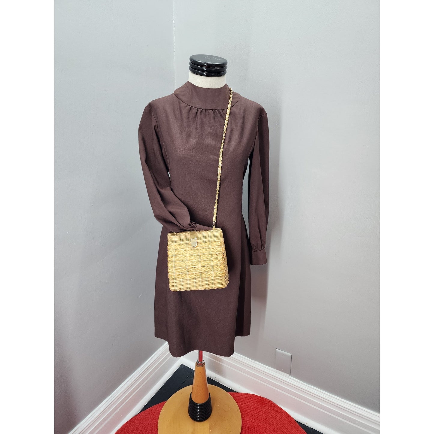 60s Vintage Handmade Brown Long Sleeved Sheath Dress - M