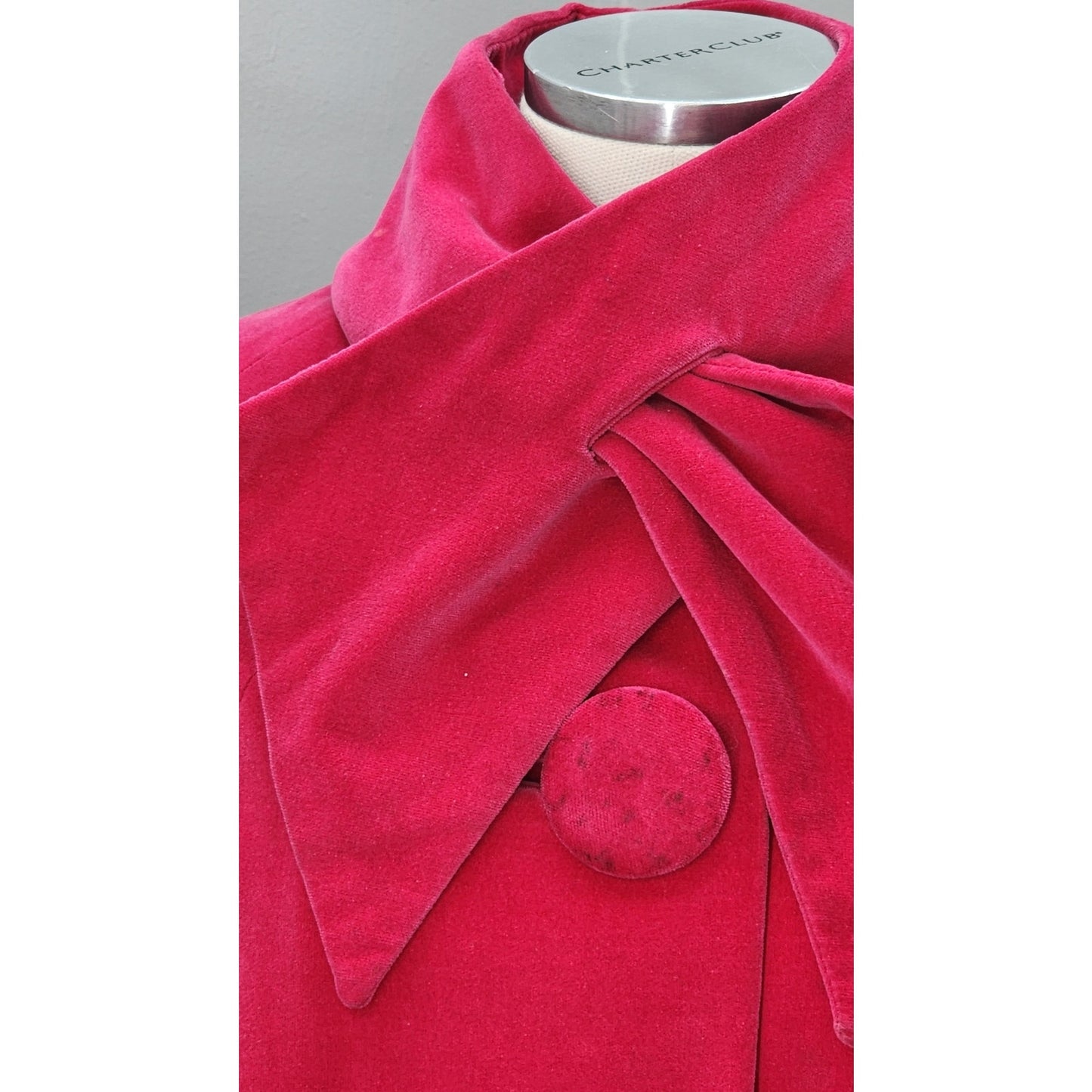 60s Vintage Marguerite Rubel Red Raspberry Velvet Swing Coat - L