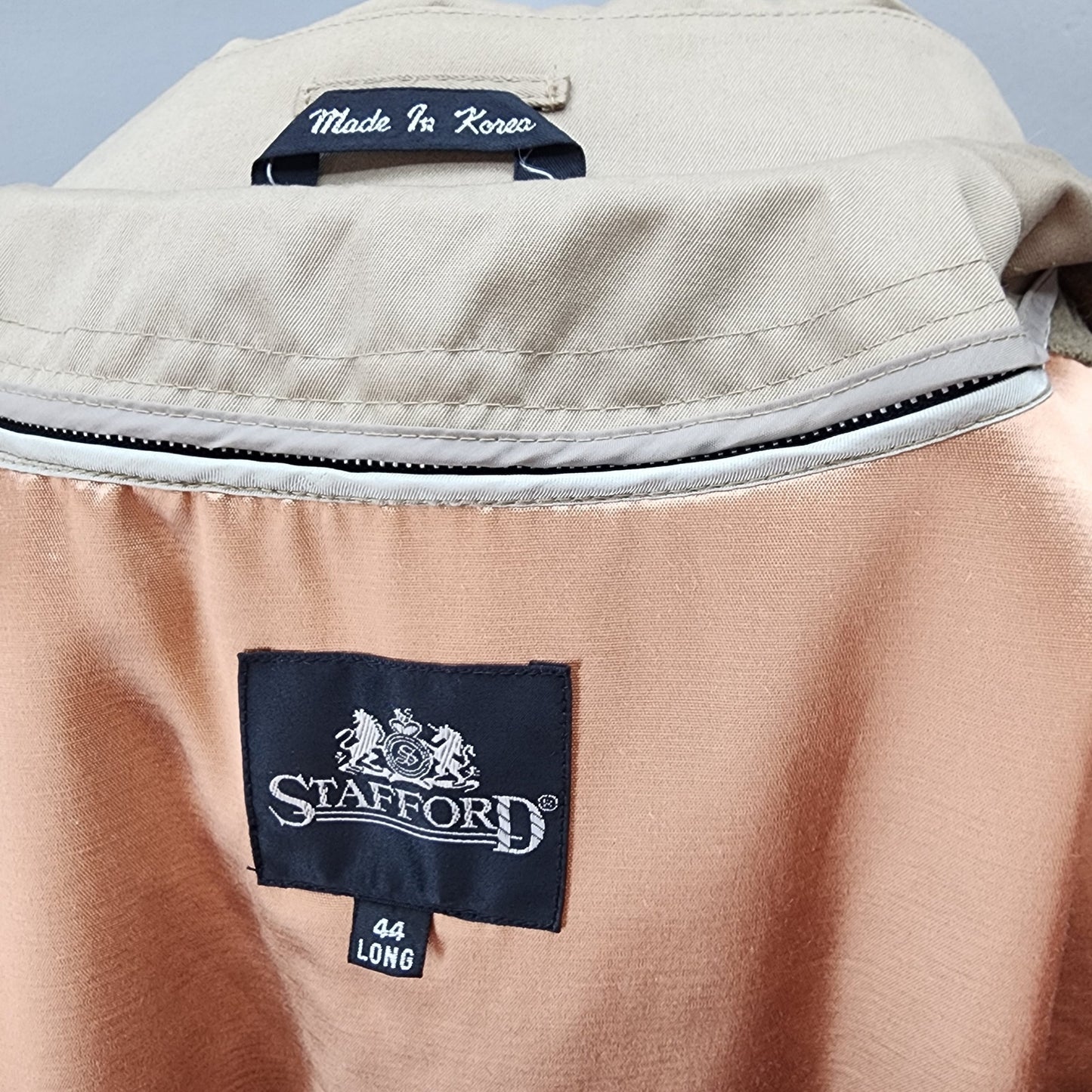 80s Vintage Men's Khaki Stafford All Weather Trench Coat - 44L