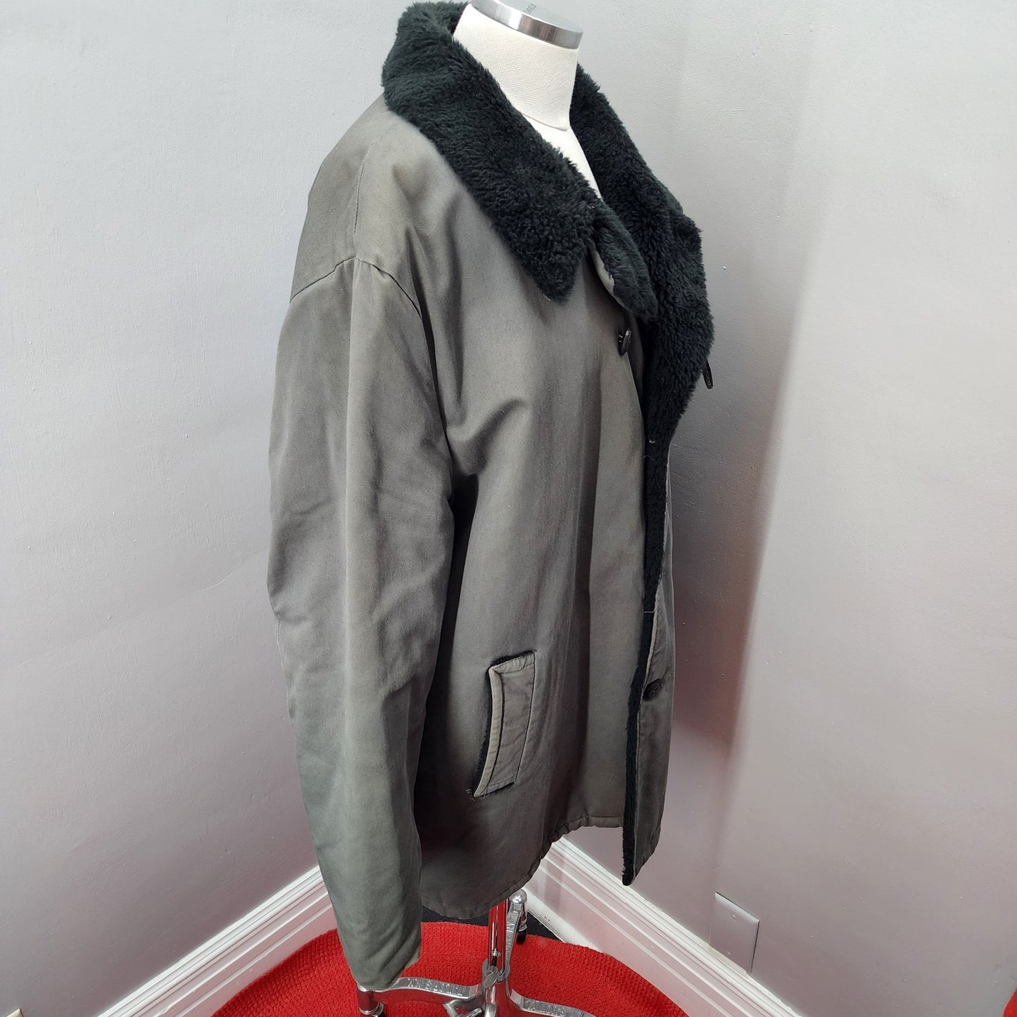 70s Men's Haband Short Winter Faux Fur Lined Denim Coat - XL