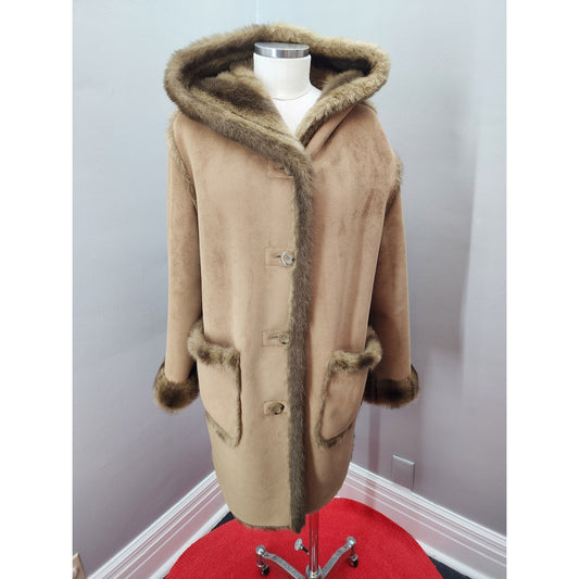 90s Vintage Dennis Basso Reversible Faux Suede and Mink Fur Coat - XL