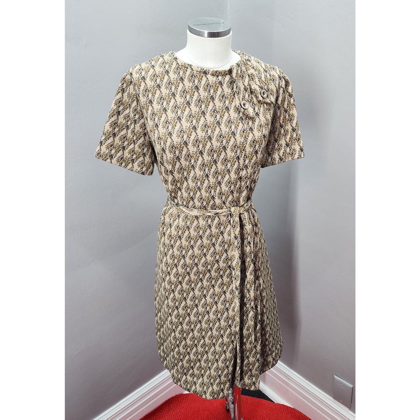70s Vintage Korell Shift Dress In Cute Abstract Design - XL
