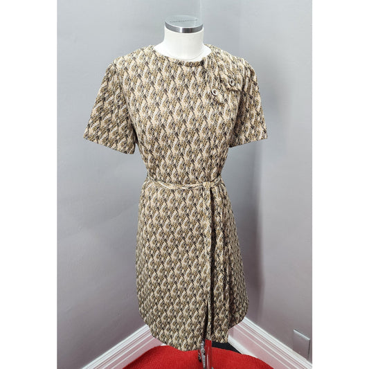70s Vintage Korell Shift Dress In Cute Abstract Design - XL