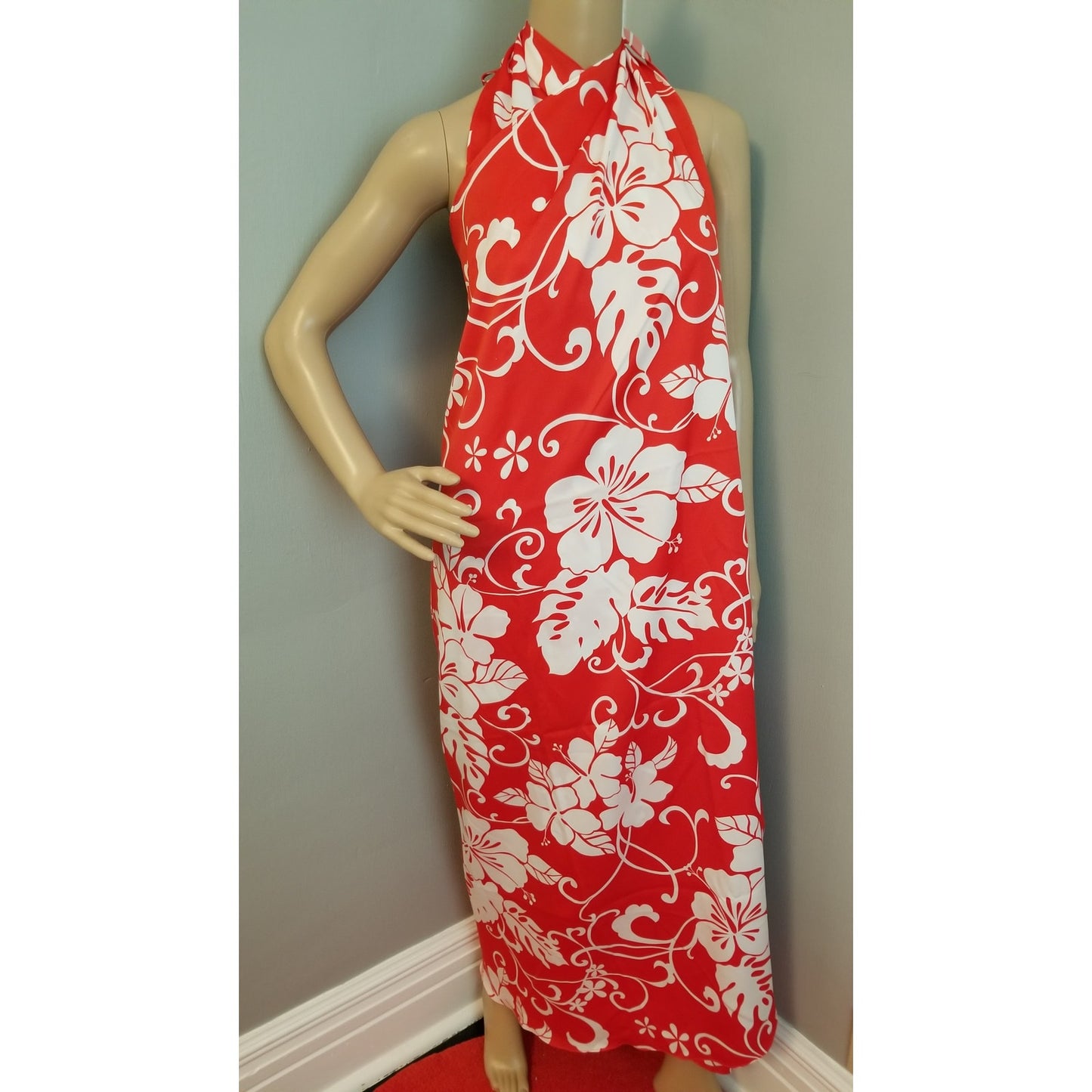 70s Vintage Hilo Hattie Red and White Bikini Swim / Sarong Set - XL