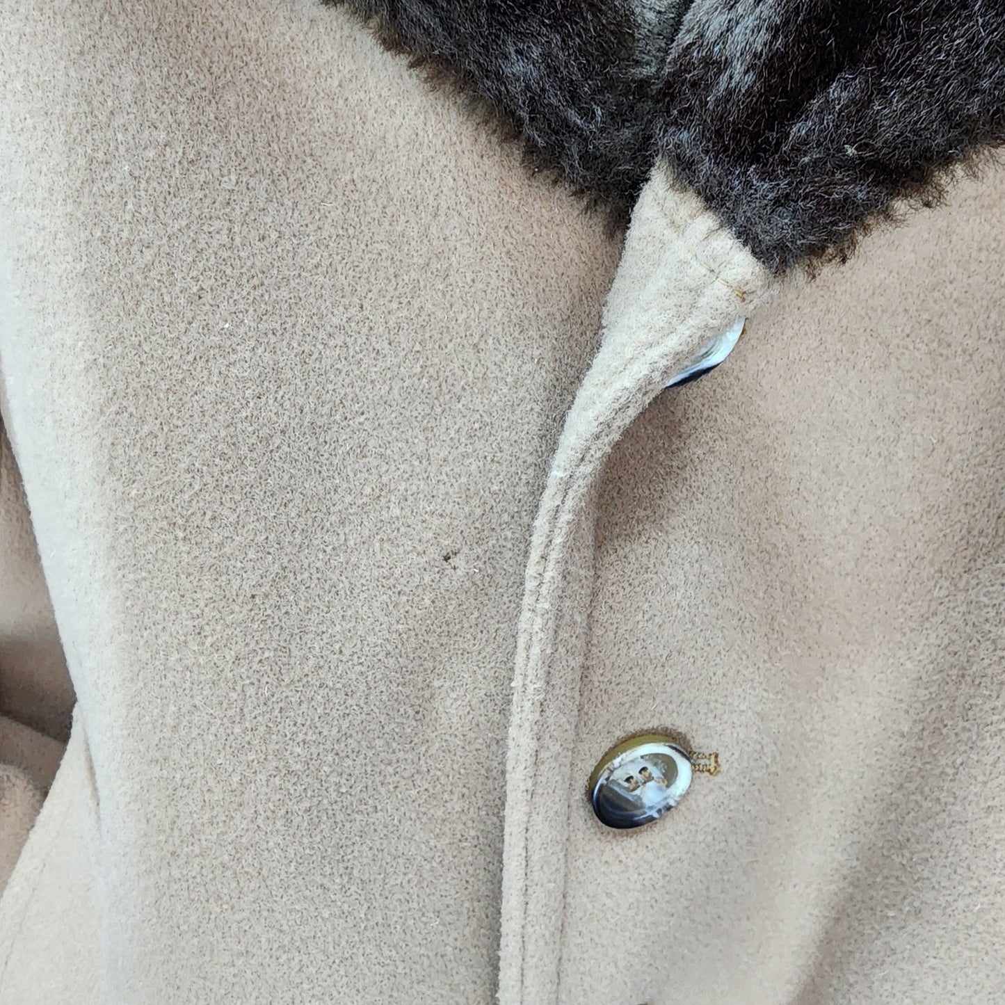 70s Vintage London Fog Men's Faux Fur Lined Coat, Camel - 44R