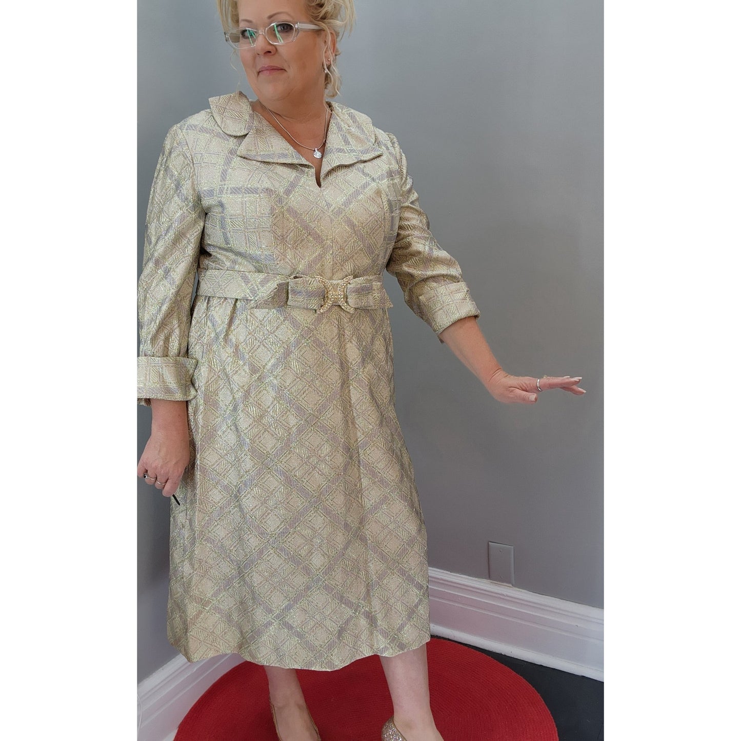 50s Vintage Gold & Silver Lame Cocktail Dress - 24 1/2 2XL