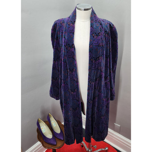 80s Vintage Velvet Oversize Coat Jacket Classic 80s - L