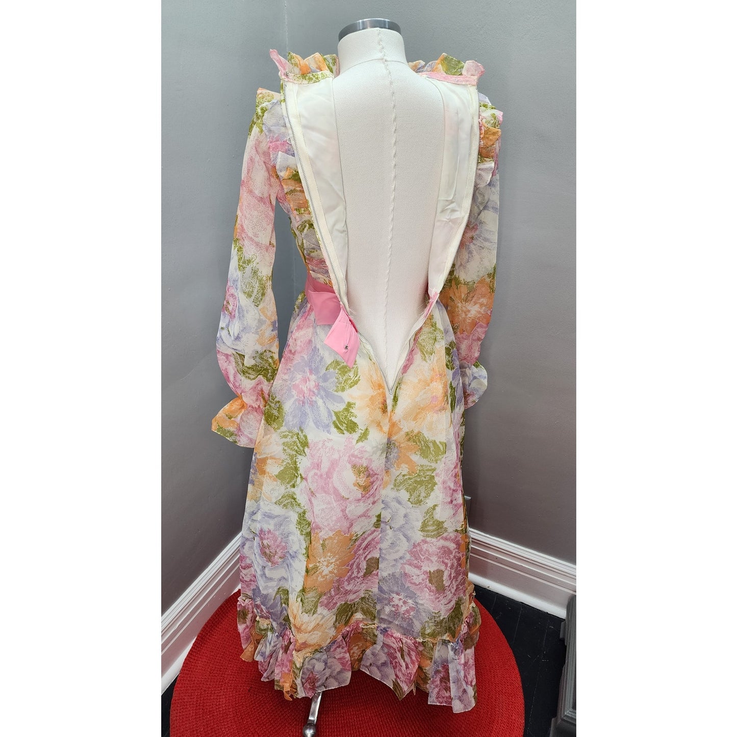 70s Vintage Muted Poppies Prairie Maxi - S