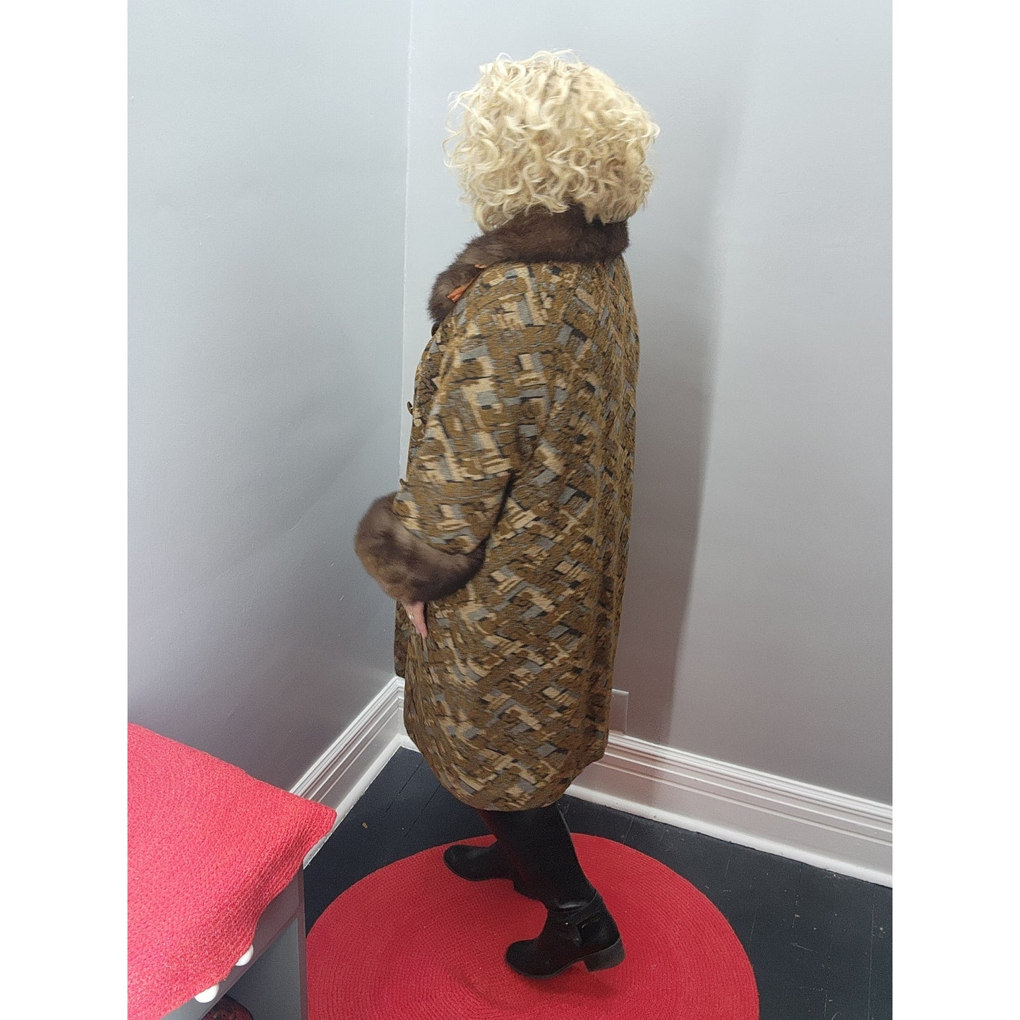 60s Vintage Kalin's (Holly Classic)Tapestry Coat w/Fur Trim - XXL