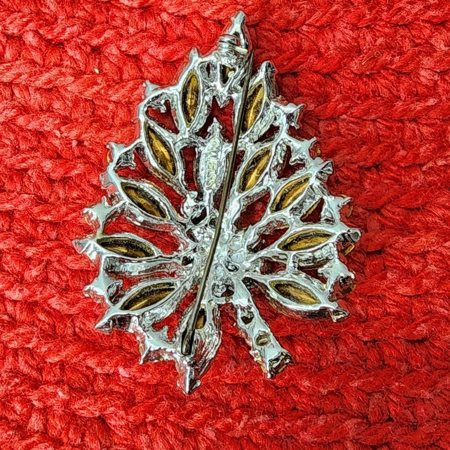 50s Vintage Weiss Lapel Brooch Pin, Smokey Grey Rhinestone, Silver Hardware