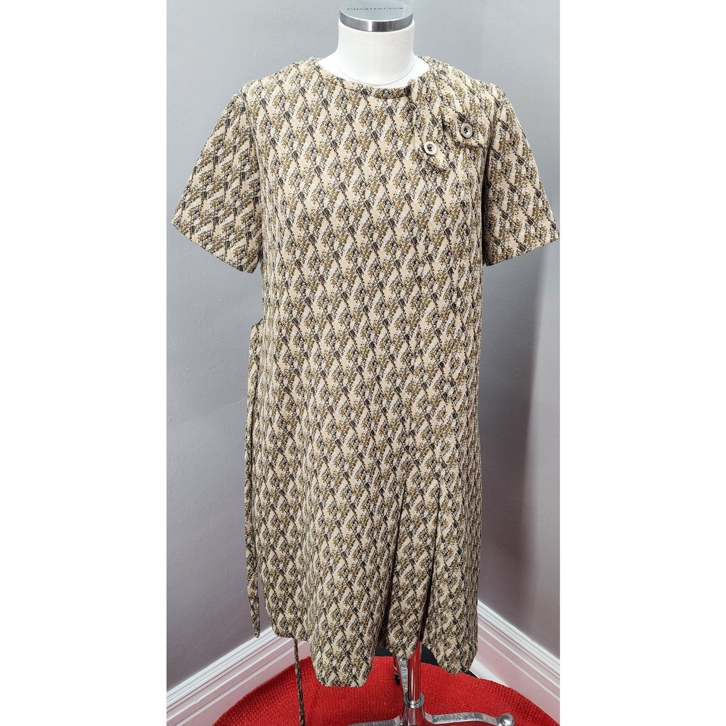 70s Vintage Korell Shift Dress In Cute Abstract Design - XL