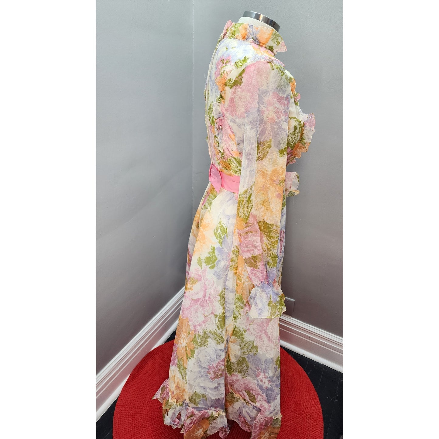 70s Vintage Muted Poppies Prairie Maxi - S