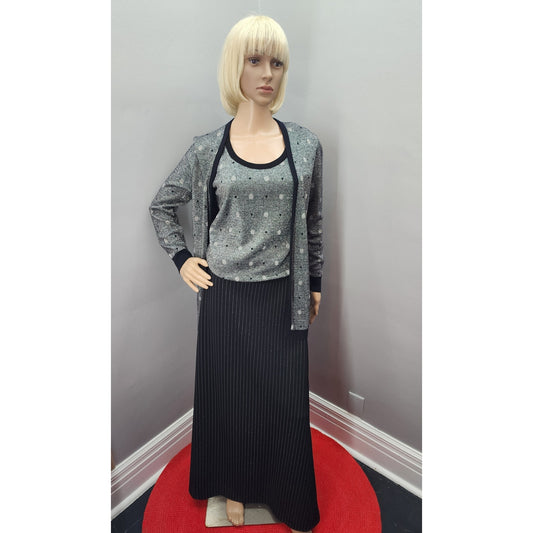 70's Vintage Jantzen 3 Piece Maxi in Silver Lurex & Black Separates - M / L