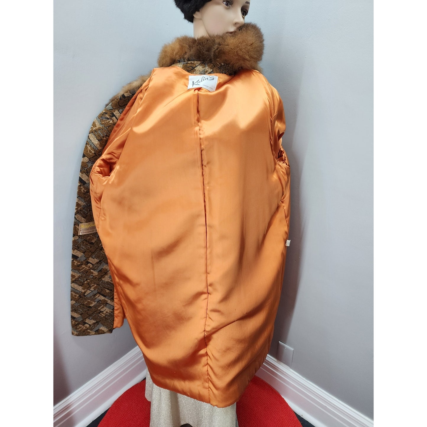 60s Vintage Kalin's (Holly Classic)Tapestry Coat w/Fur Trim - XXL