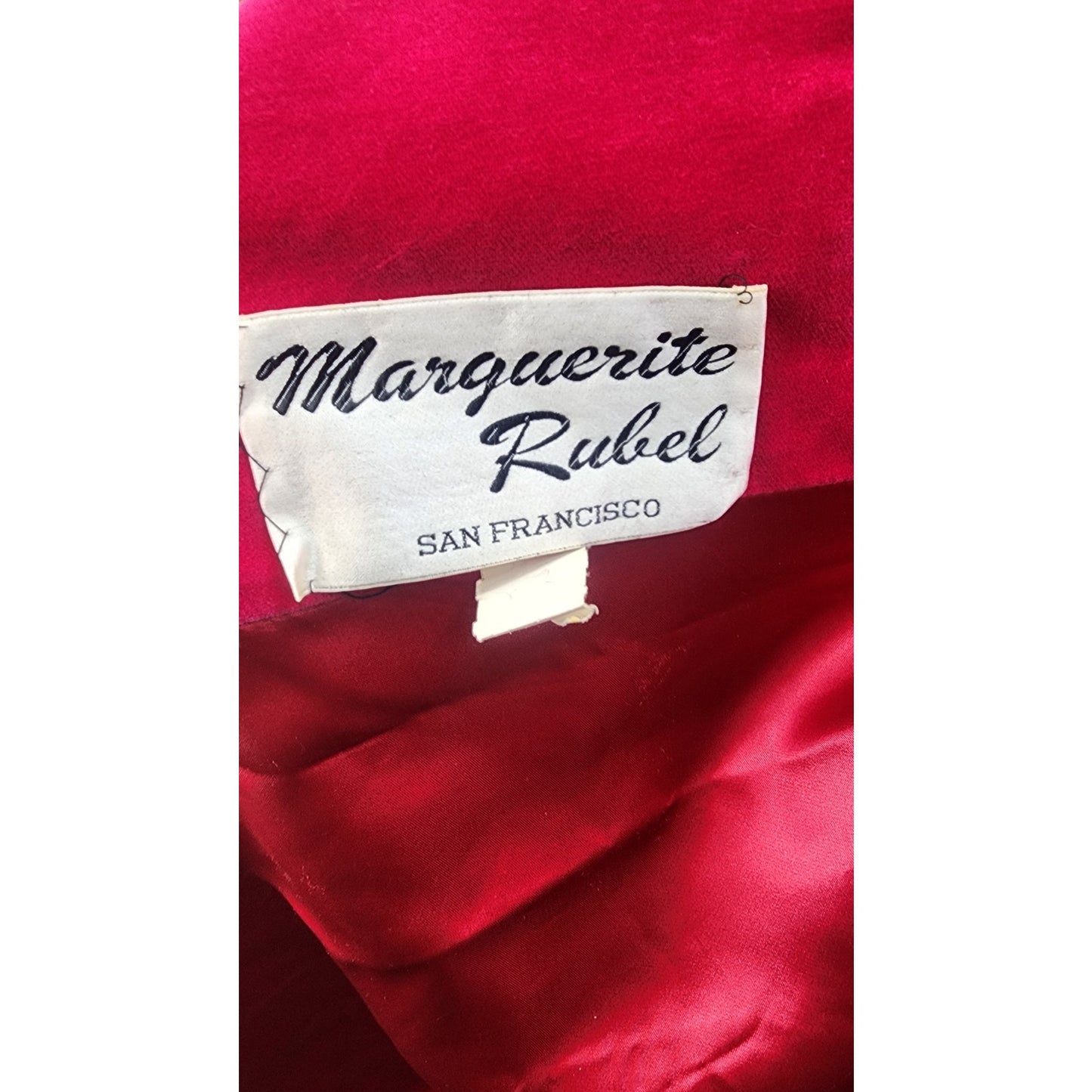 60s Vintage Marguerite Rubel Red Raspberry Velvet Swing Coat - L