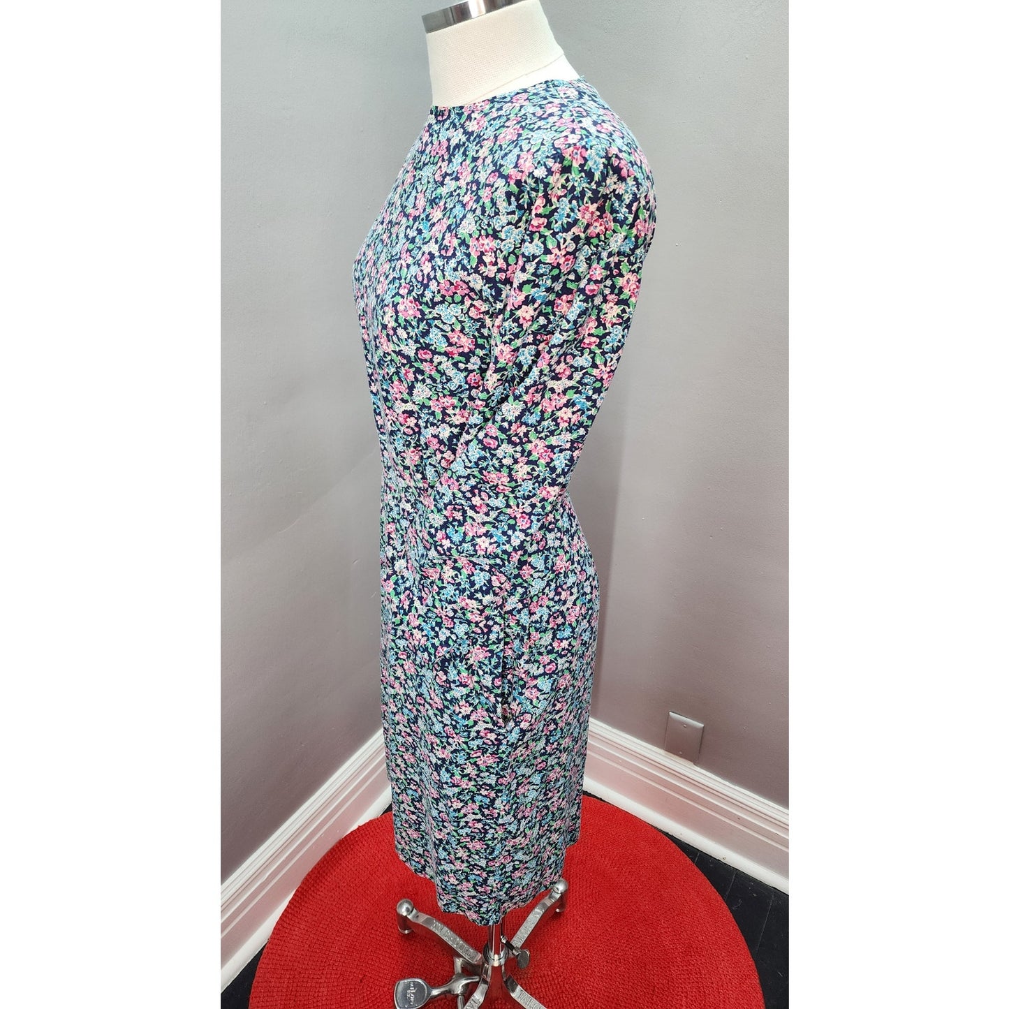 80s Vintage Handmade Cotton Floral Wiggle Dress - M