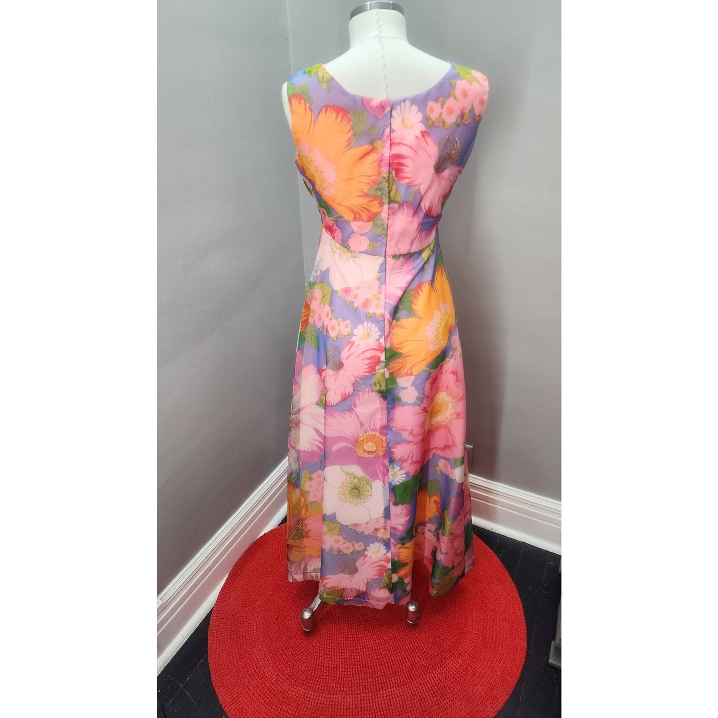 70s Vintage Poppy Maxi Dress with Matching Duster Jacket - S