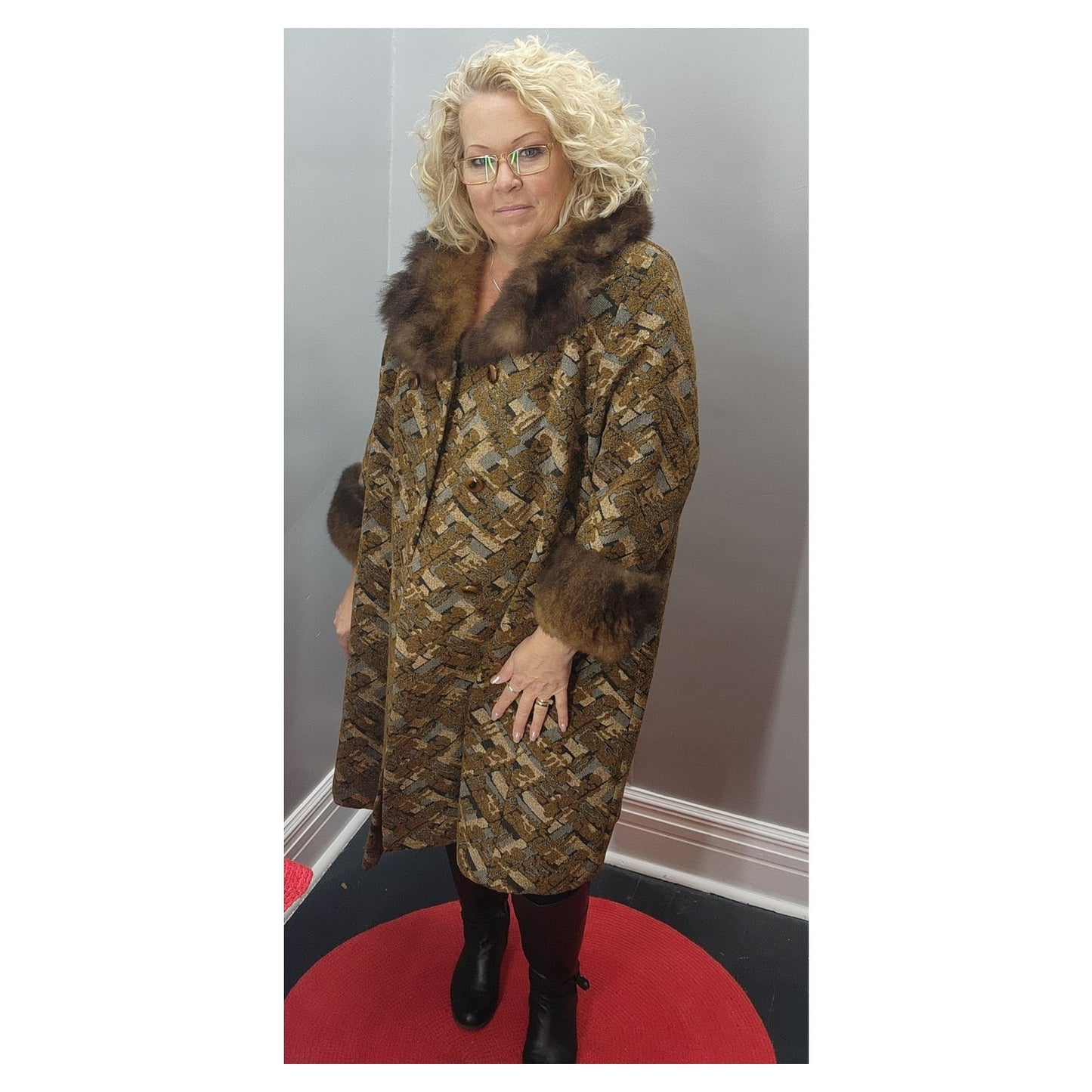 60s Vintage Kalin's (Holly Classic)Tapestry Coat w/Fur Trim - XXL