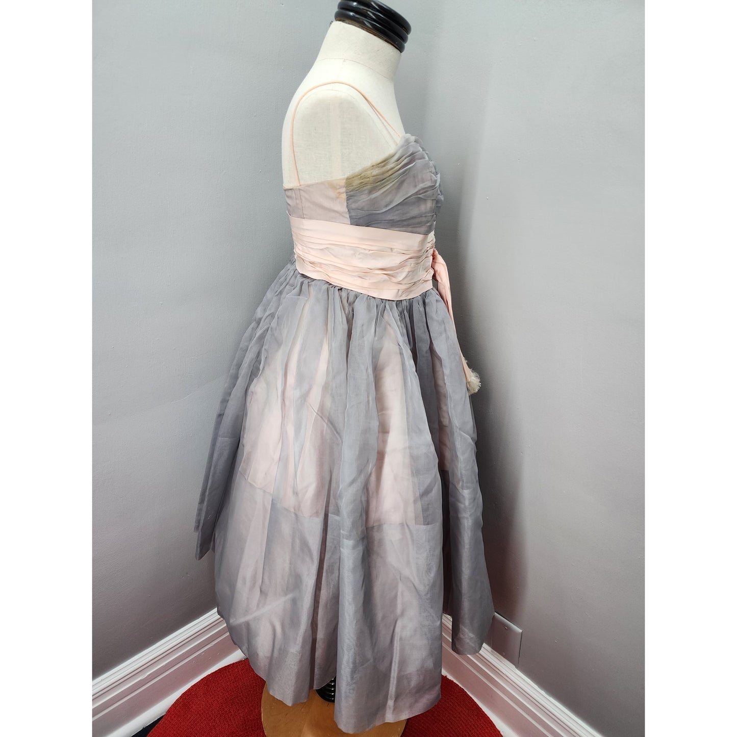 50s Vintage Gray Chiffon & Pink Satin Gown w/ Satin Waist - XS  PROJECT