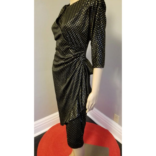 70s Vintage Joni Blair of California Black & Gold Wrap Dress - M