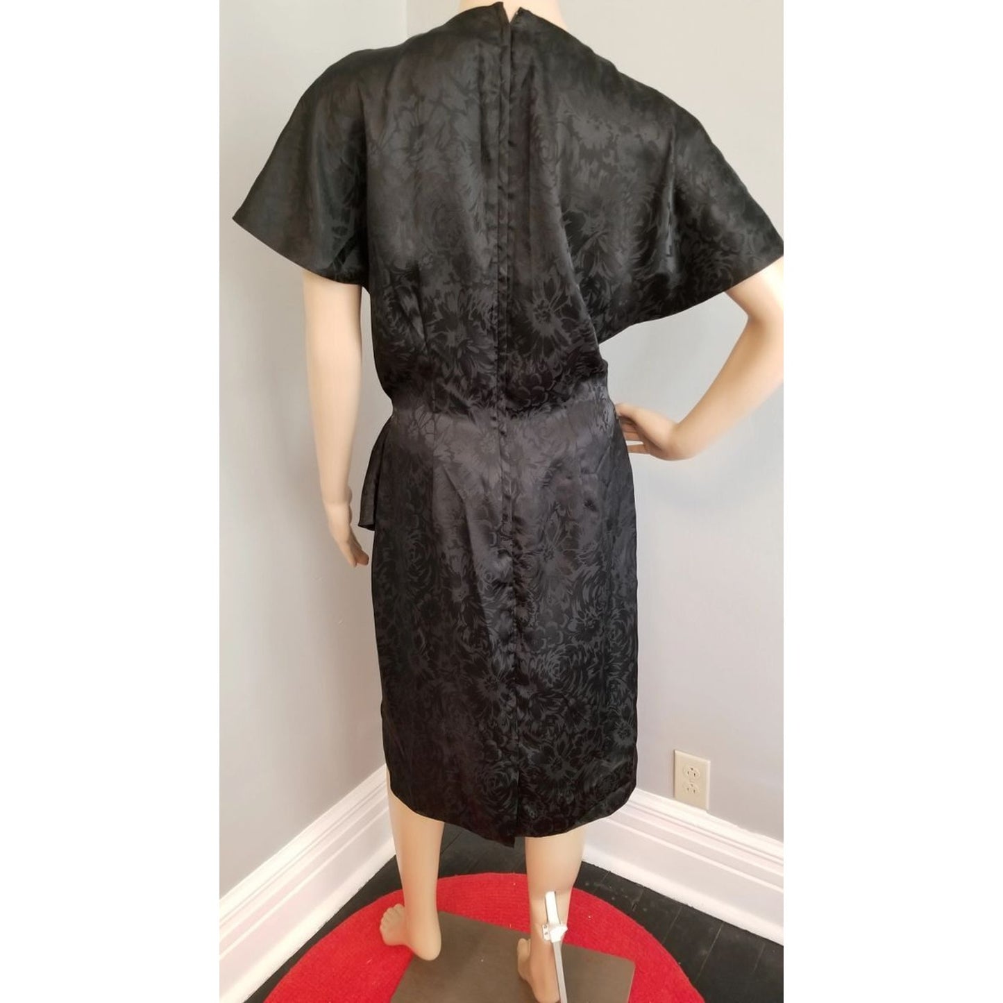 80s Vintage Pat Argenti Boutique Black Faux Wrap Dress - M