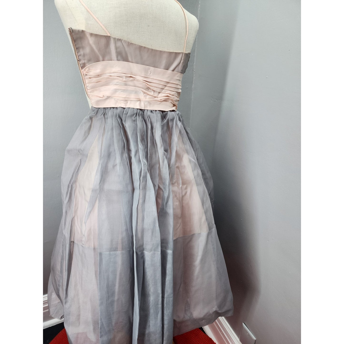 50s Vintage Gray Chiffon & Pink Satin Gown w/ Satin Waist - XS  PROJECT