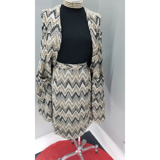 70s Vintage  Handmade Zig-Zag Suit Vest / Jacket and Skirt - S