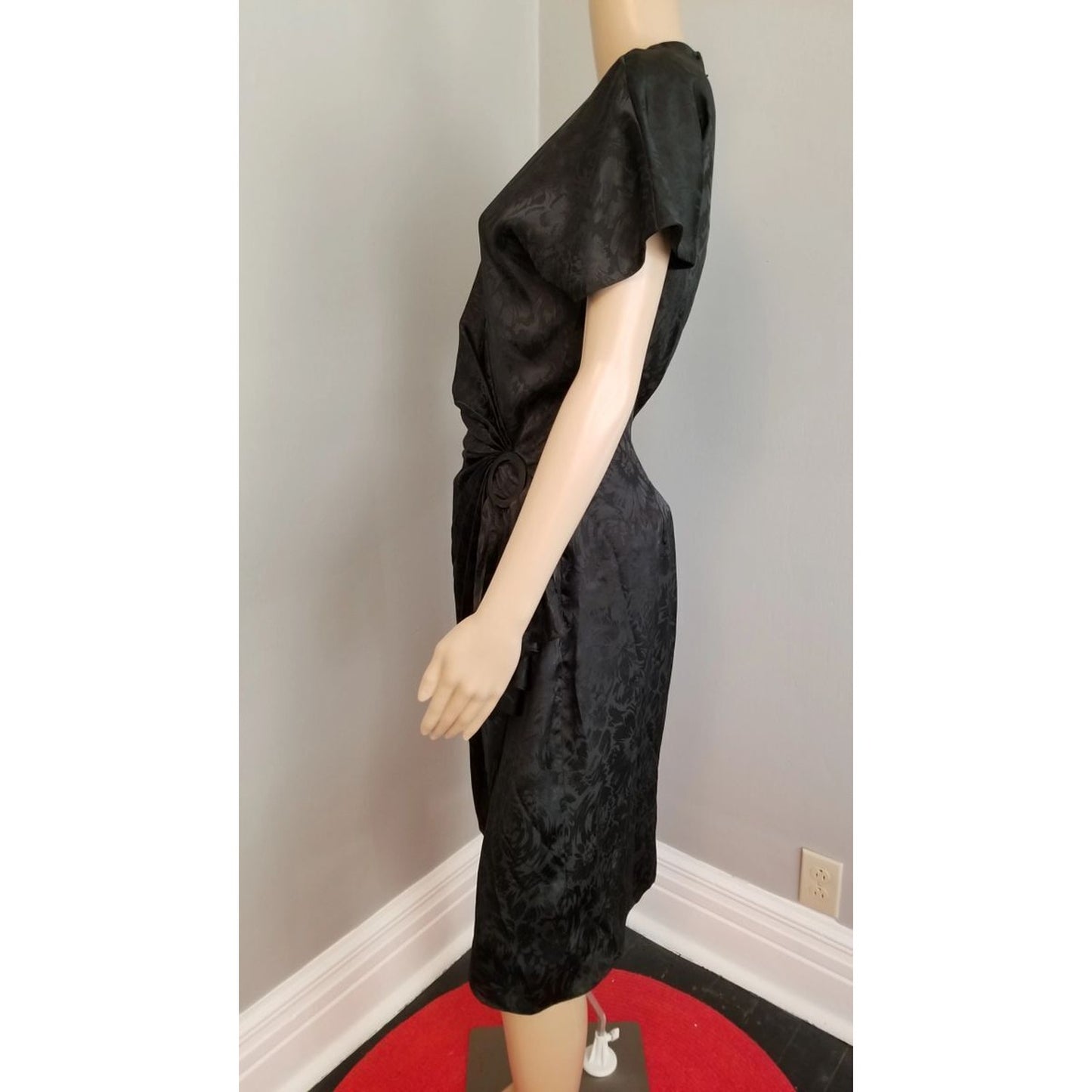 80s Vintage Pat Argenti Boutique Black Faux Wrap Dress - M