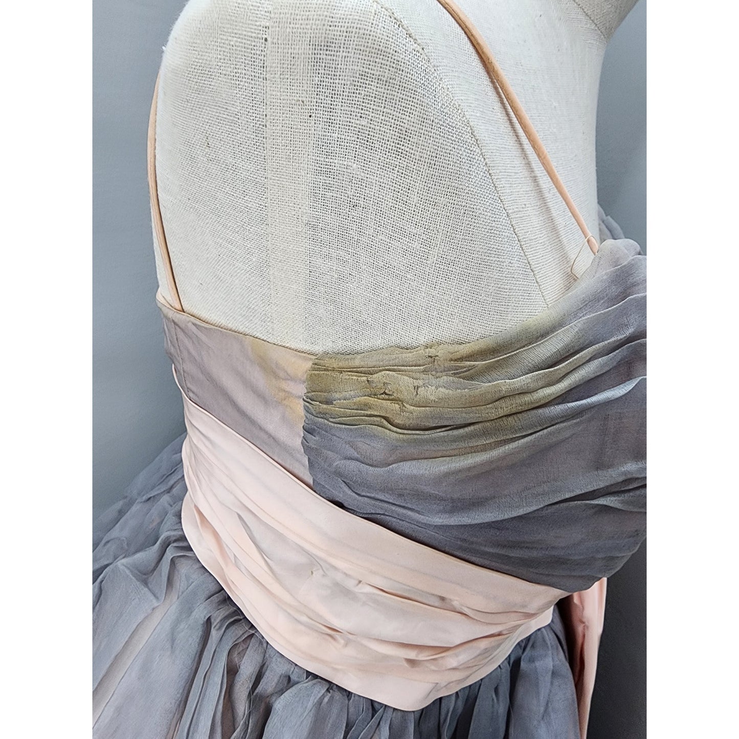 50s Vintage Gray Chiffon & Pink Satin Gown w/ Satin Waist - XS  PROJECT
