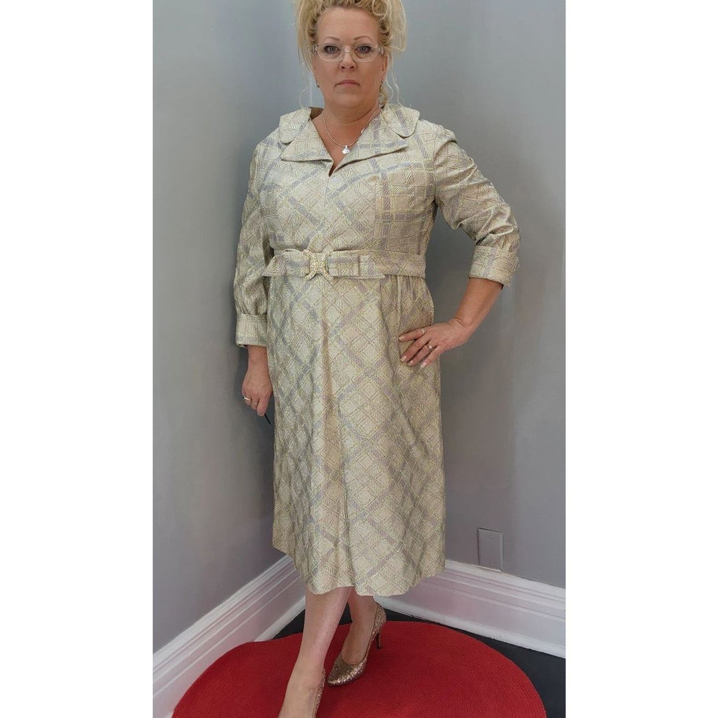 50s Vintage Gold & Silver Lame Cocktail Dress - 24 1/2 2XL